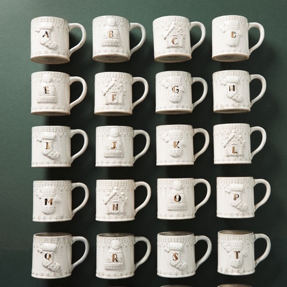 Anthropologie Snowcap Reactive Glazed Cream Gray Gold Monogram Initial B Mug - Picture 8 of 9